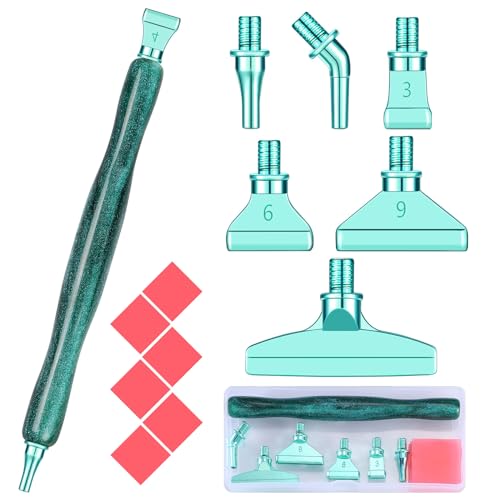 Snewvie Diamond Painting Stift Metall Aufsätze,Diamond Painting Zubehör Set mit 1 Style 5D Drill Pen und 6 Styles Grün Metall Ersatzköpfe,Diamond Painting Stift mit Gewinde von Snewvie