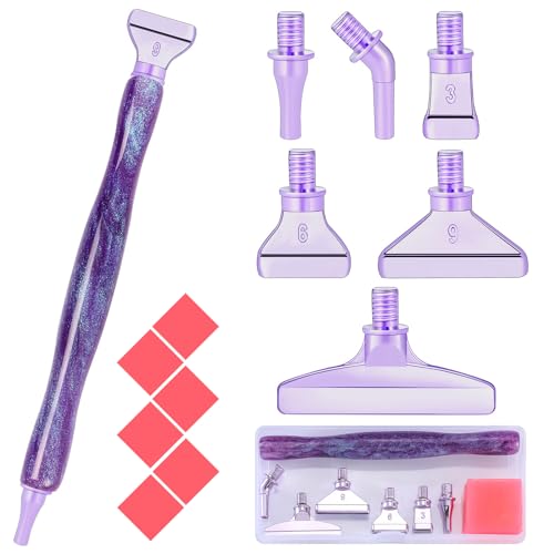 Snewvie Diamond Painting Stift Metall Aufsätze,Diamond Painting Zubehör Set mit 1 Style 5D Drill Pen und 6 Styles Lila Metall Ersatzköpfe,Diamond Painting Stift mit Gewinde von Snewvie