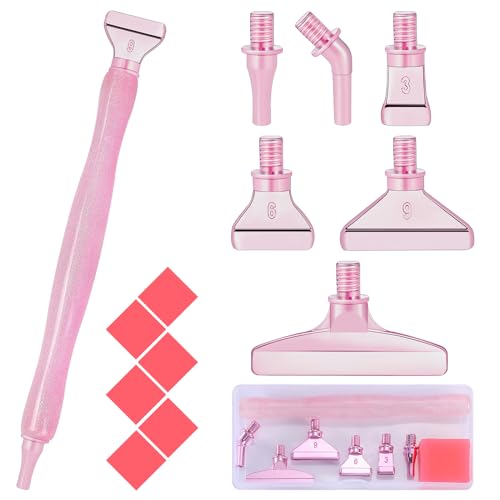 Snewvie Diamond Painting Stift Metall Aufsätze,Diamond Painting Zubehör Set mit 1 Style 5D Drill Pen und 6 Styles Rosa Metall Ersatzköpfe,Diamond Painting Stift mit Gewinde von Snewvie