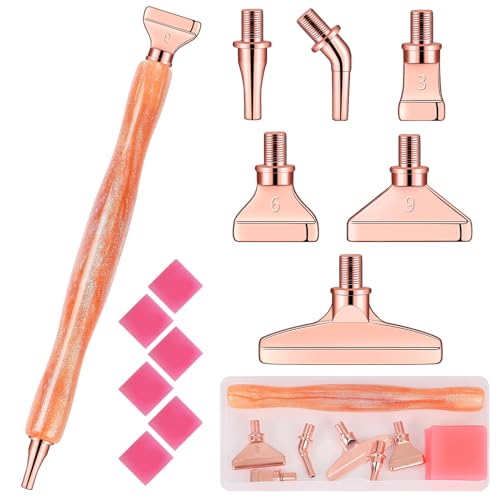 Snewvie Diamond Painting Stift Metall Aufsätze,Diamond Painting Zubehör Set mit 1 Style 5D Drill Pen und 6 Styles Rosegold Metall Ersatzköpfe,Diamond Painting Stift mit Gewinde(Orange) von Snewvie