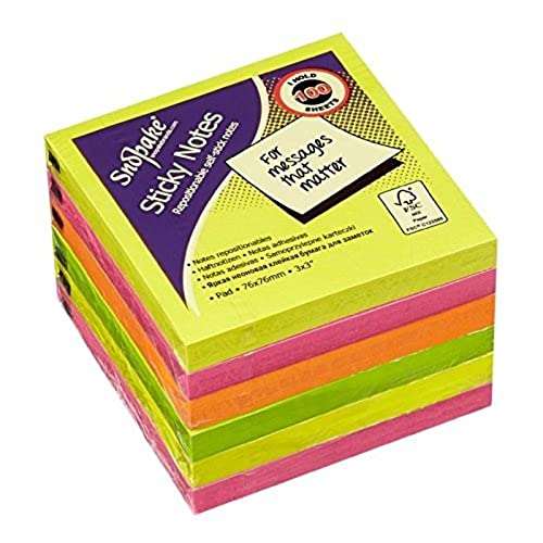 Snopake 76 x 76 mm Neon sortierte Haftnotizen 6 Stück 100 Blatt pro Block 13527 von Snopake