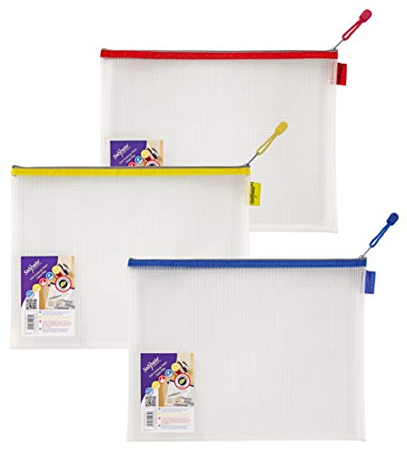 Snopake Zippa-Bag Foolscap, strapazierfähig, EVA, 3 Stück, 360 x 275 mm, transparent/sortiert [15819] von Snopake