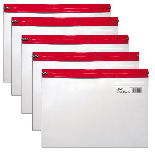 Snopake Zippa Bag 'S' Dokumententasche A5 mit Reißverschluss, Transparent/Rot, 5 Stück von Snopake
