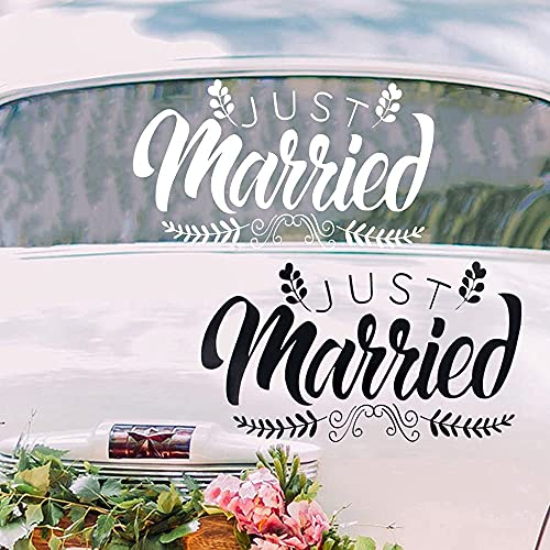 Aufkleber Folie Just Married für Autoschmuck Selbstklebend- Hochzeitsbanner Hochzeitsbeschriftung in weiß Trauung Heiraten Sticker Selbstklebend Dekoration von SnowTing