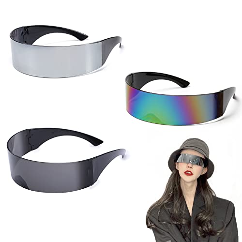 Snowtain 3 Stück Schnelle Brille Rave Sonnenbrille Futuristische Briller,Futuristische Schmale Zyklopen Brille,Futuristische Sonnenbrille,für Halloween Weihnachten Karneval Festivals Rollenspiel von Snowtain