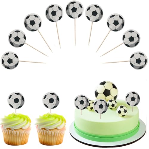 Snowtain 50 Stück Fussball Muffin Deko,Fußball Kuchen Dekoration Fußball Kindergeburtstag Deko,Fußball Cupcake Topper für Fußball-Mottopartys, Geburtstagsparty-Kuchendekorationen. von Snowtain