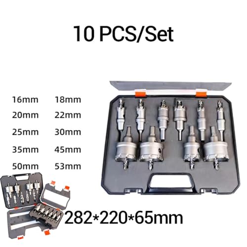 10 Stück Lochsäge Set,Lochsäge Hartmetall-Bohrer, Hochwertiger TCT Metall Lochsäge Bohrer,TCT Lochbohrer Bohrer,für Edelstahl, Eisen, Legierung, Holz, Kunststoff (10PCS) von Snrtevu