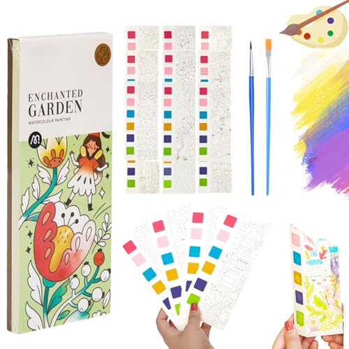 Mini Watercolour Paint Pad, Mini Paint Pad, Pocket Watercolor Painting Book, Children's Colouring Pads with Watercolour Paper & Watercolour Brush Watercolour Book (STYLE 6, 12 pages) von Snrtevu