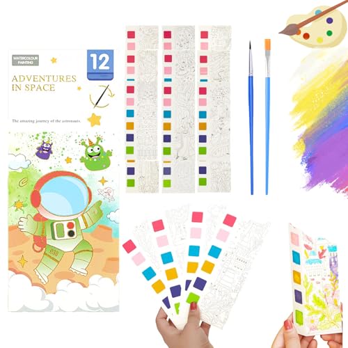 Mini Watercolour Paint Pad, Mini Paint Pad, Pocket Watercolor Painting Book, Children's Colouring Pads with Watercolour Paper & Watercolour Brush Watercolour Book (STYLE 7, 12 pages) von Snrtevu