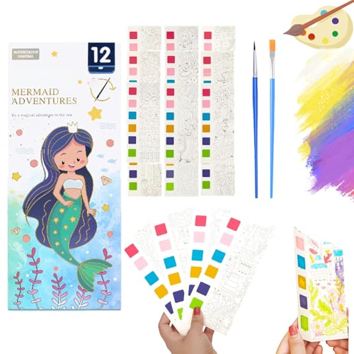 Mini Watercolour Paint Pad, Mini Paint Pad, Pocket Watercolor Painting Book, Children's Colouring Pads with Watercolour Paper & Watercolour Brush Watercolour Book (STYLE 8, 12 pages) von Snrtevu