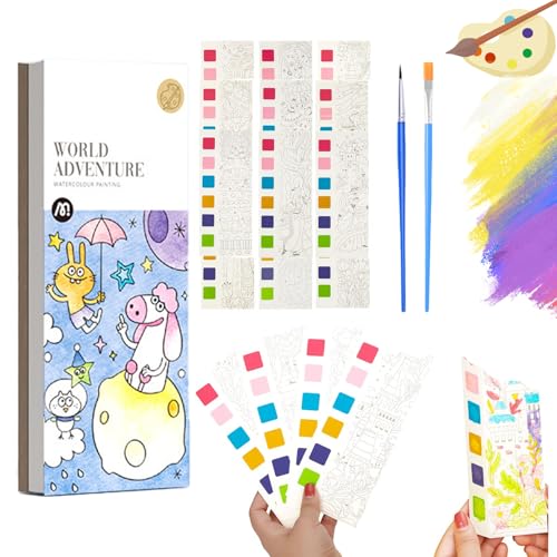 Mini Watercolour Paint Pad, Mini Paint Pad, Pocket Watercolor Painting Book, Children's Colouring Pads with Watercolour Paper & Watercolour Brush Watercolour Book (STYLE 9, 12 pages) von Snrtevu