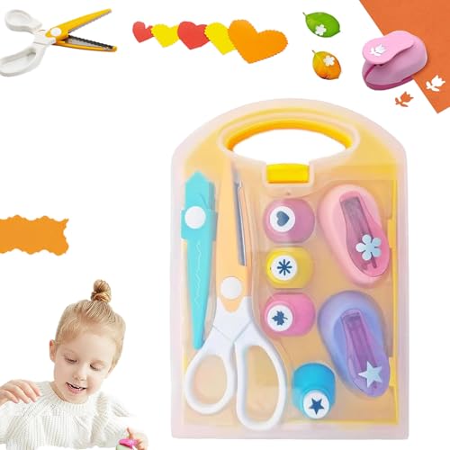 Snrtevu Creative Kids Diy Puncher Craft Set, Craft Hole Punch Shapes Set, Craft Scissors And Hole Punch Set, Paper Hole Puncher For Kids Craft Scissor Set (SET-1) von Snrtevu