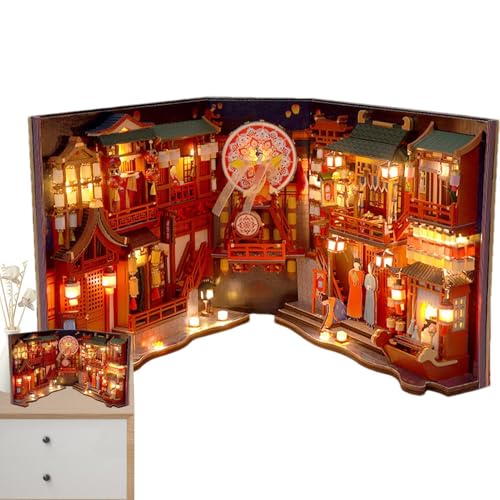 Holzpuzzle Buchstützen | Tang Dynasty Booknook Kit | Buchstützen Modellbausatz | Buchecken-Kreativitätsset | Fesselnder Mittelpunkt, der Kreativität und Eleganz in Ihrem Zuhause widerspiegelt von Snsengg