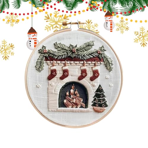 Snsengg Weihnachts-Stickerei-Kits, Stickerei-Anfänger-Set, Weihnachts-Stickerei-Set, Urlaubs-Sticksets mit Muster, einfache Stickprojekte für Anfänger, Geschenkideen von Snsengg