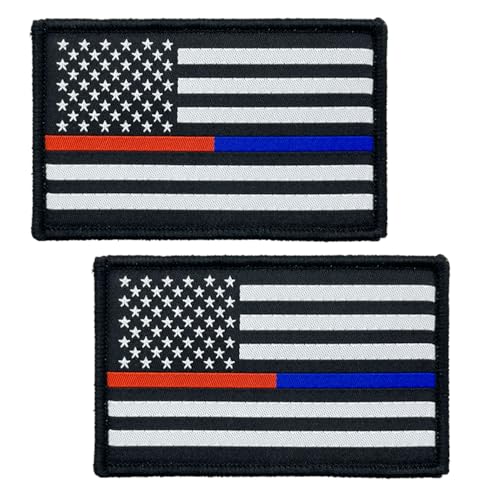 SoKoot Aufnäher mit dünner blauer Linie und dünner roter Linie, bestickt, Polizei, Feuerwehrmann, US-Militär-Flaggen, taktischer Klettverschluss (2 Stück) von SoKoot