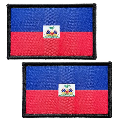 SoKoot Bestickte Aufnäher mit Haiti-Flaggen, Haiti-Flaggen, Militär-Flaggen, taktischer Klettverschluss (2 Stück) von SoKoot