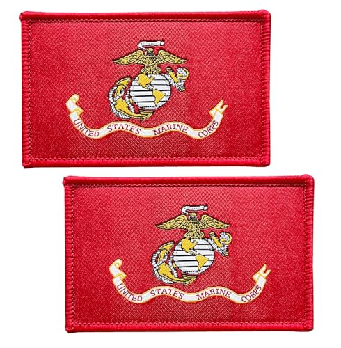 SoKoot Bestickte Aufnäher mit US-Marine-Corps-Flaggen, US-Militär-Flaggen, taktischer Klettverschluss (2 Stück) von SoKoot