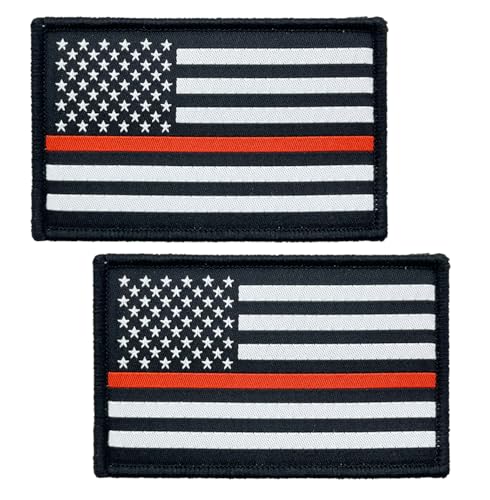 SoKoot Dünne rote US-Fahnen, bestickt, Feuerwehrmann-Flagge, US-Militär-Flaggen, taktischer Klettverschluss (2 Stück) von SoKoot