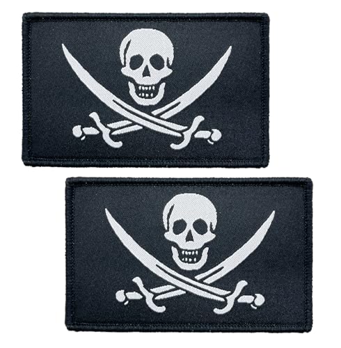 SoKoot Pirate Jack Rackham Flaggen, bestickt, Jack Rackham Flagge, Patch, Piratenschädel, Militär, taktischer Klettverschluss (2 Stück) von SoKoot