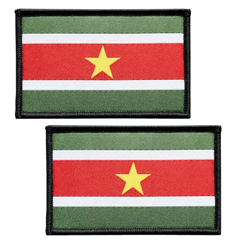 SoKoot Surinam-Flaggen, bestickte Aufnäher, Surinam-Flagge, Militär-Flaggen, taktischer Klettverschluss (2 Stück) von SoKoot