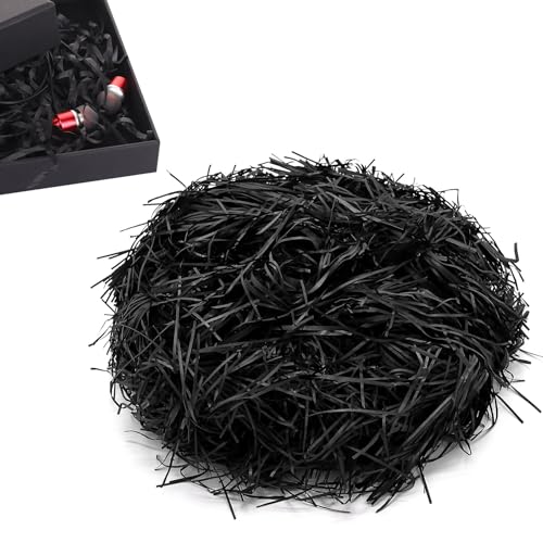 Geschreddertes Papier, Raffia Geschreddertes Papier, Geschreddertes Seidenpapier Füllmaterial, für Party, Geschenkfüllung, Festival Geschenk Dekoration Verpackung, 200 g, Schwarz von Soaeixa