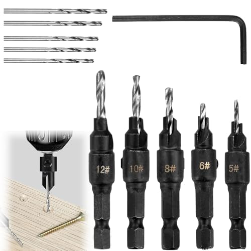 Kegelsenker Bohrer Set, 5 Stück Senker Bohrer Set für Holzbearbeitung, Abnehmbare Tiefenverstellbare, für Holzbohrungen, Holzbearbeitung, Kunststoff, Weichmetall, für #5, 6, 8, 10, 12 Schrauben von Soaeixa