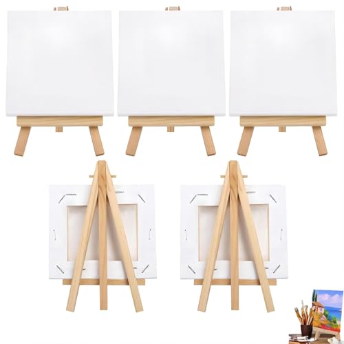 Mini Staffelei mit Leinwand, Mini Staffelei Set, 6,5 x 6,5cm Mini Leinwand für Malerei, Mini Holzstaffelei mit Leinwand Set,Staffelei 10 x 7 cm, Zum Zeichnen, Fotos anzeigen, Tischdekoration weiß von Soaeixa