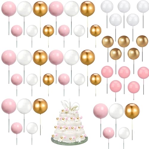 Tortendeko Kugeln 60 Stück, Mini Ballons Tortenaufleger, Geburtstag Torten Topper, Happy Birthday Cake Topper Mini Ballon, für Geburtstag Hochzeit Bedarf Deko, Rosa, Gold, Weiß von Soaeixa