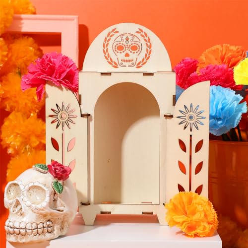 Soaoo Dia De Los Muertos Ofrenda Schattenbox, Holz Tag der Toten Schatten Box, Schädel Papel Picado Tag der Toten Dekorationen, Altar Ofrenda Supplies, Erinnerung Bilderrahmen Shadow Box (1) von Soaoo