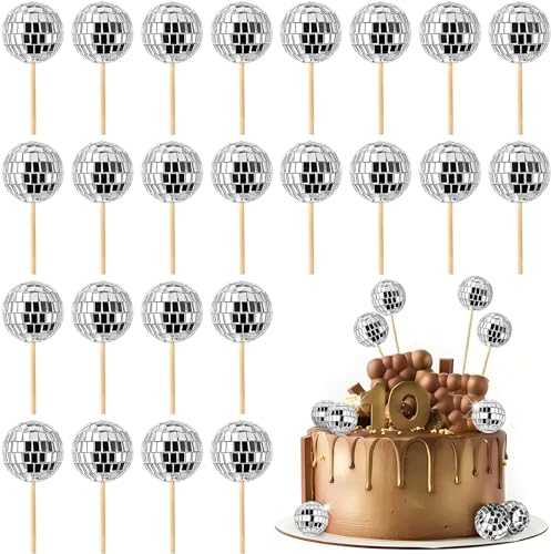 Socluer 24 Stück Disco Ball Tortendeko Mini Discokugel Kuchendekorationen 1970s Cupcake Toppers für Eine Glänzende Party von Socluer