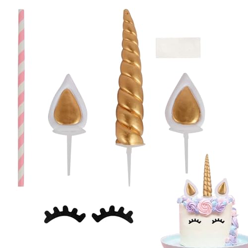 6 Stück Gold Einhorn Kuchen Topper,Einhorn Tortendeko,Einhorn Horn Ohren und Wimpern Torte Deko,Tortendeko Einhorn,Einhorn Torte,Tortendeko Mädchen für Geburtstag/Hochzeit Party von Sodwes