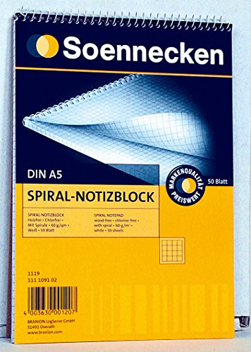 Soennecken Notizblock 1119 DIN A5 60g kariert 50Blatt weiß von Soennecken