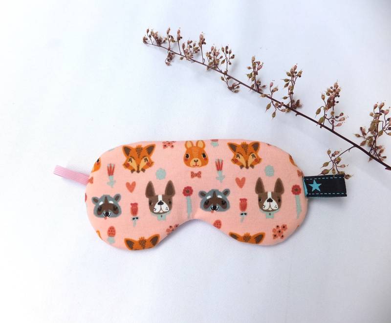 Kinder Schlafmaske Verstellbar, Schlaf Brille Rosa Mit Tierchen, Gesichtsmaske Bio-Baumwolle von Sofeinsein