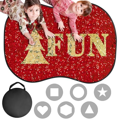 Sensory Wall, Reversible Sequin Fabric Sensory Wall Panel for Kids, Red and Gold Graffiti Glitter Flip Sensory Mat with Shape Stencils and Carry Case, Christmas Holiday Birthday Gifts for Daughter Son von Sofevaim