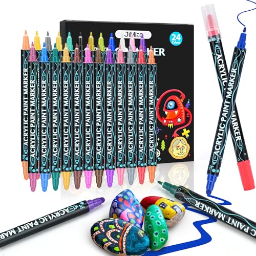 Sofore 24 Farben Acrylstifte für Steine 1-5mm Dual Tip Wasserfest Permanent Marker Stifte Steine Bemalen Multimarker für Glas Papier, Keramik, Leinwand, Basteln, Geschenkekarte von Sofore