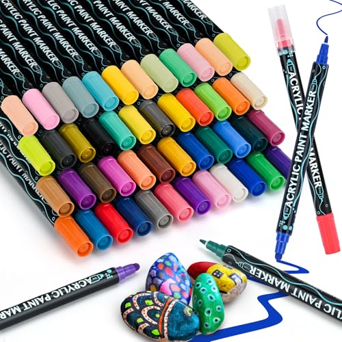 Sofore 48 Farben Acrylstifte für Steine 1-5mm Dual Tip Wasserfest Permanent Marker Stifte Steine Bemalen Multimarker für Glas Papier, Keramik, Leinwand, Basteln, Geschenkekarte von Sofore