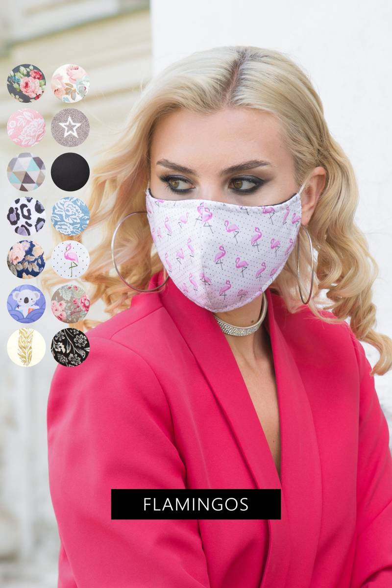 Flamingo Gesichtsmaske Für Frauen, Baumwolle Print Waschbare Gesichtsbedeckung Mit Filtertasche, Atmungsaktive Maske Brillenträger von SoftFeelingsArt