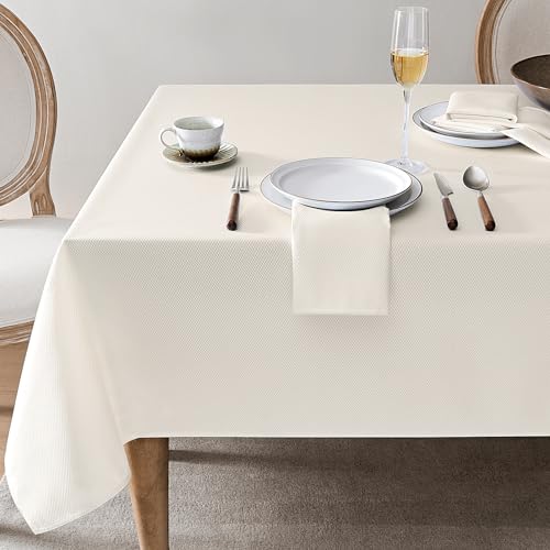 Softalker Tischdecke Abwaschbare 140 x 240 cm Jacquard Geometrischem Tischdecken beige Tischtuch Extra Lang Table Cloth Weihnachtsdeko für Outdoor Geburtstag Gartentisch Wohnzimmertisch Couchtisch von Softalker