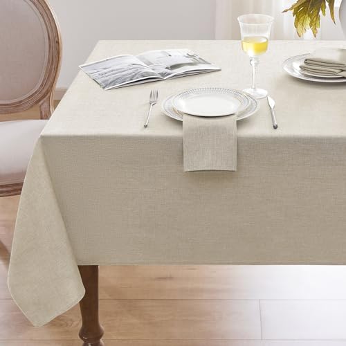 Softalker Abwaschbare Tischdecken 140 x 320 cm Tischdecke Rechteckig aus 210 GSM Leinenoptik Tischtuch Abwaschbar Wasserabweisende Gartentischdecke Beige Table Cloth für Outdoor, Hochzeiten von Softalker