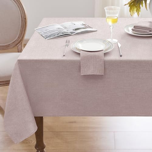 Softalker Abwaschbare Tischdecken 150 x 350 cm Tischdecke Rechteckig aus 210 GSM Leinenoptik Tischtuch Abwaschbar Wasserabweisende Gartentischdecke Table Cloth für Outdoor, Hochzeiten (Rosa Braun) von Softalker