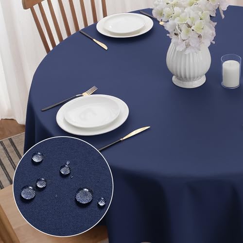 Softalker Abwischbare Tischdecke Blau Rund 140 cm Tischdecken Abwaschbare Wasserabweisend und Fleckschutz Tischtuch aus 210 GSM Polyester Pflegeleicht Table Cloth für Outdoor Geburtstag Party von Softalker