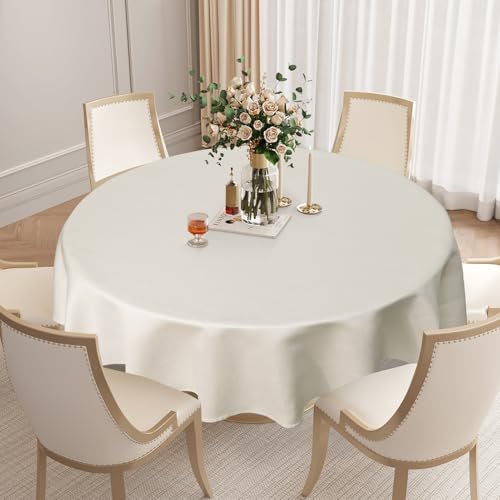 Softalker Beige Tischdecke Rund 200 cm Abwaschbar Jacquard-Geometrischem Tischdecken Wasserabweisend Tischtuch Fleckschutz Tischdecke Table Cloth für Outside Garten Party Geburtstag Camping von Softalker