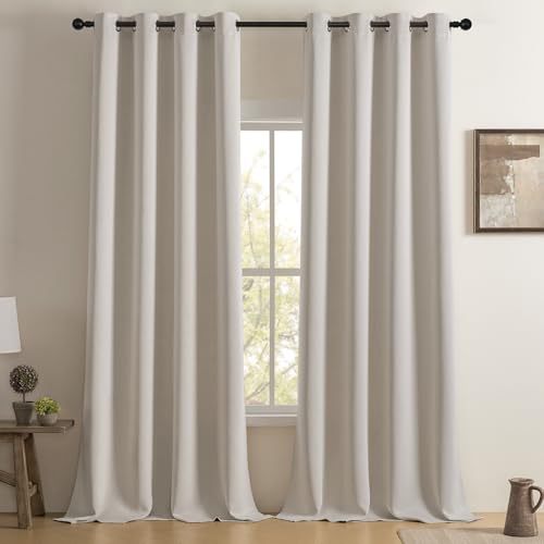 Softalker Blickdichte Vorhänge Beige mit ösen Verdunkelungsvorhang Gardinen Wohnzimmer Modern thermovorhang hitzeschutz Vorhang Fenster Gardinenschal 140x245 cm für Schlafzimmer kinderzimmer, 2er Set von Softalker