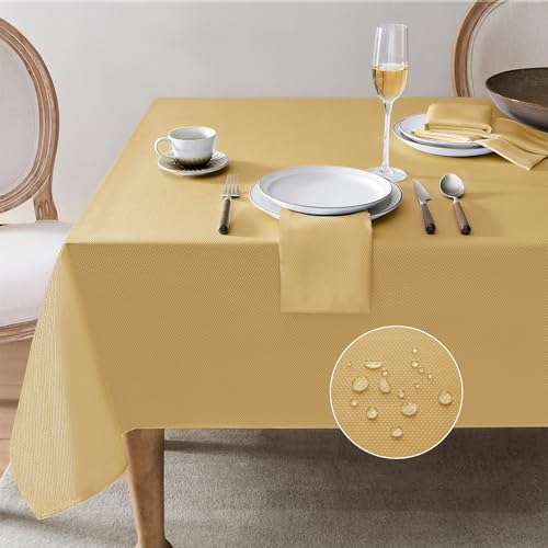 Softalker Herbst Tischdecke Gold 140x100 cm Rechteckig Abwaschbar Geometrischem Jacquard-Tischdecken Wasserabweisend Table Cloth Fleckschutz Tischtuch Tischwäsche Deko für Outdoor Garten Party Camping von Softalker