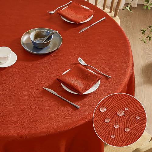 Softalker Herbst Tischdecke Rund 120 Abwaschbar Rostrot Jacquard Wasserabweisend Abwischbar Fleckschutz Tischtuch für Draußen Gartentisch Party Geburtstag Silvester Garten Autumn Fall Winter Halloween von Softalker