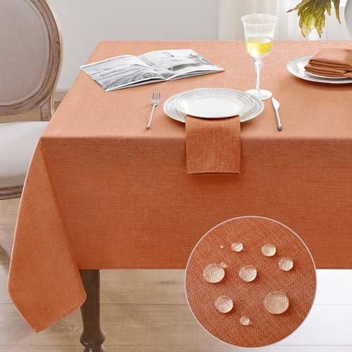 Softalker Herbst Tischdecke abwaschbare 100x100 cm Mitteldecke Orange Tischdecken Leinenoptik Tischtuch abwischbare Wasserabweisende Gartentischdecke Klein Table Cloth für Outdoor, Einschulung, Party von Softalker