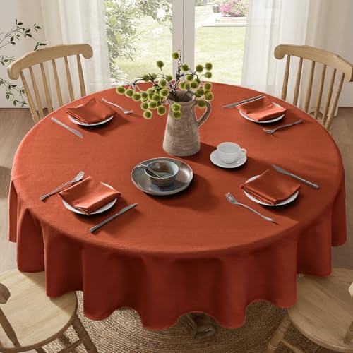 Softalker Herbst Tischdecke rund 120 Rostrot Leinen Struktur abwaschbar Wasserabweisend Abwischbar Fleckschutz Tischtuch Tablecloth Deko für Outdoor Draußen Party Geburtstag Garten Autumn Winter von Softalker