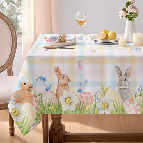 Softalker Ostern Tischdecke Frühling Abwaschbare 180x140 cm Rechteckig Bunte Kariert Kaninchen-Tischdecken Outdoor Wasserabweisend Tischtuch Abwischbare Deko Esstisch Hochzeit Geburtstag Ausstellung von Softalker