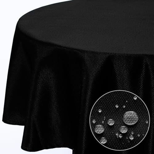 Softalker Outdoor Tischdecke Abwaschbar Rund 140 cm Schwarz Tischdecken Wasserabweisend Tischtuch Fleckschutz Tischdecke Jacquard-Geometrischem Table Cloth für Outside Garten Party Geburtstag Hochzeit von Softalker