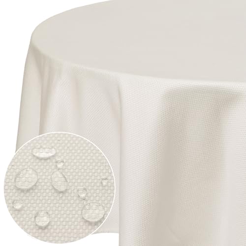 Softalker Outdoor Tischdecke Abwaschbar Rund 160 cm Beige Tischdecken Wasserabweisend Tischtuch Fleckschutz Tischdecke Jacquard-Geometrischem Table Cloth für Outside Garten Party Geburtstag Hochzeit von Softalker